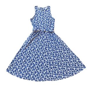 PAQUETTE TOO! Vintage 80' Floral Print Fit & Flare A-Line Midi Belted Dress 12